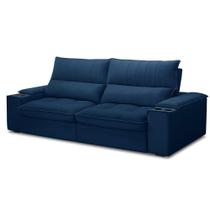 Sofá Retrátil 3 Lugares Com Porta Copo 250cm Andes F05 Veludo Azul