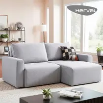 Sofá Retrátil 3 Lugares Herval Adapt, Linho Bege, 216 cm