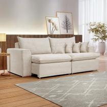 Sofá Retrátil 3 Lugares Linho Cru Barcelona Assento D28 200cm Yescasa