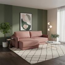 Sofá Retrátil 4 Lugares 220cm Madrid com Braço Slim Veludo Rosa NS Cor:Rosa