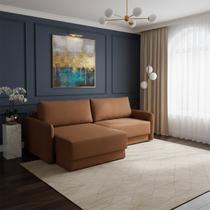 Sofá Retrátil 4 Lugares 220cm Madrid com Braço Slim Veludo Terracota NS Cor:Terracota