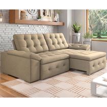 Sofá Retrátil 4 Lugares 230 Cm Mola Bonnel D26 Reclinável New Queen Suede Bege - SóSofá