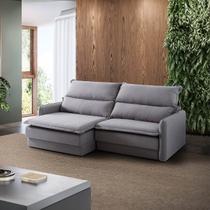 Sofá Retrátil 4 Lugares 240cm Colômbia Reclinável Braço Slim Veludo Cinza NS