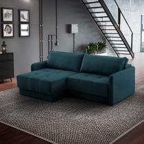 Sofá Retrátil 4 Lugares 240cm Itália Braço Slim Veludo Azul NS Cor:Azul