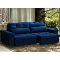 Sofá Retrátil 4 Lugares 250 Cm Mola Bonnel D26 Reclinável Modena Suede Azul - SóSofá