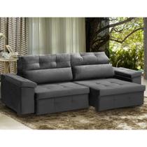 Sofá Retrátil 4 Lugares 250 Cm Mola Bonnel D26 Reclinável Modena Suede Cinza - SóSofá