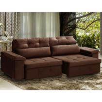 Sofá Retrátil 4 Lugares 250 Cm Mola Bonnel D26 Reclinável Modena Suede Marrom - SóSofá