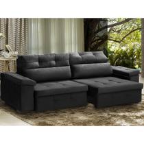 Sofá Retrátil 4 Lugares 250 Cm Mola Bonnel D26 Reclinável Modena Suede Preto - SóSofá