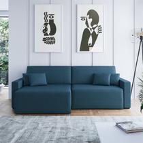 Sofá Retrátil 4 Lugares 254cm Sucre Almofadas Soltas Veludo Azul NS Cor:Azul Sofá Retrátil 4 Lugares 254cm Sucre Almofadas Soltas Veludo Azul NS Cor:Azul