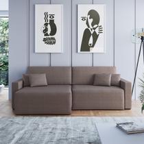 Sofá Retrátil 4 Lugares 254cm Sucre Almofadas Soltas Veludo Marrom Claro NS Cor:Bege