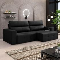 Sofá Retrátil 4 Lugares 264cm 2 Módulos Nero com USB Couro Preto G52 - Gran Belo Sofá Retrátil 4 Lugares 264cm 2 Módulos Nero com USB Couro Preto G52 - Gran Belo