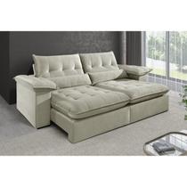 Sofá Retrátil 4 Lugares e Reclinável Veludo Bege Mônaco