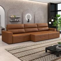 Sofá Retrátil 5 Lugares 314cm 3 Módulos Nero com USB Couro Caramelo Manchado G52 - Gran Belo