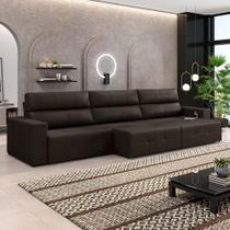 Sofá Retrátil 5 Lugares 374cm 3 Módulos Nero com USB Couro Marrom G52 - Gran Belo