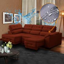 Sofá Retrátil 5 Lugares Canto Chaise Impermeável Direto de Fábrica 250 Cm Luiza Suede Cobre - SóSofá