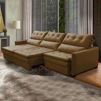 Sofá Retrátil 6 Lugares 290 Cm Legacy Reclinável Mola Bonnel Braço Fino Veludo Dourado - SóSofá Sofá Retrátil 6 Lugares 290 Cm Legacy Reclinável Mola Bonnel Braço Fino Veludo Dourado - SóSofá