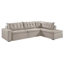 Sofá Retrátil 6 Lugares 315cm com Chaise a Direita de 91cm Presidente Bege Cru Sofá Retrátil 6 Lugares 315cm com Chaise a Direita de 91cm Presidente Bege Cru