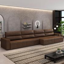 Sofá Retrátil 6 Lugares 364cm 4 Módulos Nero com USB Couro Manchado G52 - Gran Belo