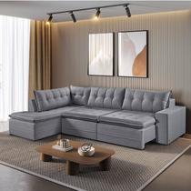 Sofá Retrátil 6 Lugares Presidente 315cm com Chaise a Esquerda de 91cm Cinza