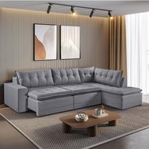 Sofá Retrátil 7 Lugares 356cm com Chaise a Direita de 91cm Presidente Cinza Sofá Retrátil 7 Lugares 356cm com Chaise a Direita de 91cm Presidente Cinza