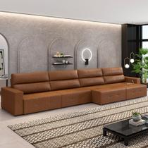 Sofá Retrátil 8 Lugares 484cm 4 Módulos Nero com USB Couro Caramelo Manchado G52 - Gran Belo