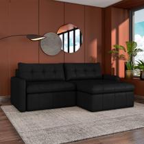 Sofá Retrátil Bipartido Sala de Estar Belém 244cm Caixa Zero Couro Preto G52 - Gran Belo