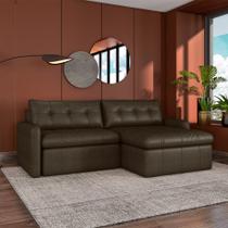 Sofá Retrátil Bipartido Sala de Estar Belém 264cm Couro Marrom Manchado G52 - Gran Belo