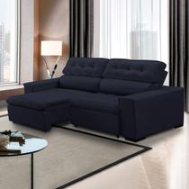 Sofá Retrátil Chicago 230 Cm Reclinável Mola Bonnel Espuma D26 Veludo Azul Escuro - SóSofá