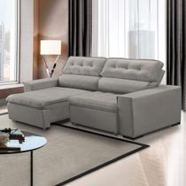 Sofá Retrátil Chicago 230 Cm Reclinável Mola Bonnel Espuma D26 Veludo Cinza Claro - SóSofá