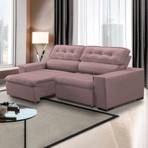 Sofá Retrátil Chicago 230 Cm Reclinável Mola Bonnel Espuma D26 Veludo Rosa - SóSofá