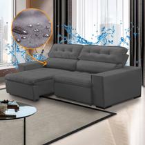 Sofá Retrátil Cinza Impermeabilizado de Fábrica Chicago 230 Cm Tecido Veludo - SóSofá