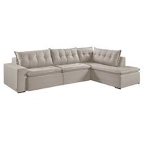 Sofá Retratil Com Chaise Direita Titan 4 Lugares 2,56M Tecido Linho Sofá Retratil Com Chaise Direita Titan 4 Lugares 2,56M Tecido Linho