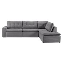 Sofá Retratil Com Chaise Direita Titan 4 Lugares 2,56M Tecido Linho Sofá Retratil Com Chaise Direita Titan 4 Lugares 2,56M Tecido Linho