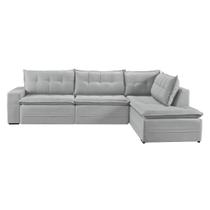 Sofá Retratil Com Chaise Direita Titan 6 Lugares 2,96M Tecido Linho