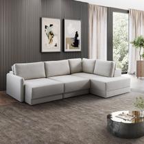 Sofá Retrátil com Chaise Direito 7 Lugares 310x205cm Madrid Linho Off White NS