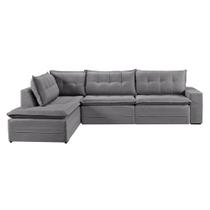 Sofá Retratil Com Chaise Esquerda Titan 4 Lugares 2,56M Tecido Linho