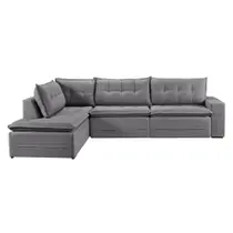 Sofá Retratil Com Chaise Esquerda Titan 6 Lugares 2,96M Tecido Linho