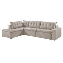 Sofá Retratil Com Chaise Esquerda Titan 7 Lugares 3,56M Tecido Linho
