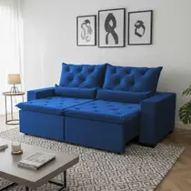 Sofá Retrátil Confort Suede 150m Modelo E Reclinável Com Dois Módulos Milão Azul