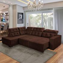 Sofá Retrátil de Canto 5 Lugares Chaise 285 Cm Suede Marrom