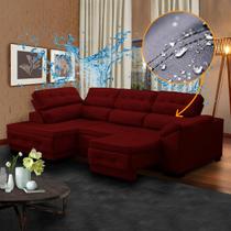 Sofá Retrátil de Canto Chaise Impermeável 250 x 150 Cm Luiza Reclinável Suede Vermelho - SóSofá