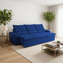Sofá Retrátil Design 210m Suede Macio Reclinável e Visual Moderno para Sua Sala Milão Azul