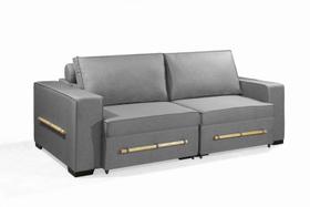 Sofá Retrátil e Reclinável 2.10m ESTILO ESTOFADOS - CHAYENE com SoftGel D33 Linho "Cinza"