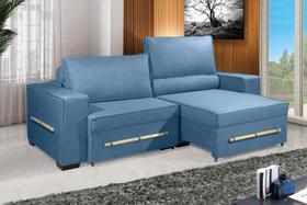 Sofá Retrátil e Reclinável 2.50m ESTILO ESTOFADOS - CHAYENE com SoftGel D33 Linho "Azul"