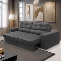 Sofá Retrátil e Reclinável 2 lugares 1,50m com Molas Milena Suede Cinza Rover & Beato
