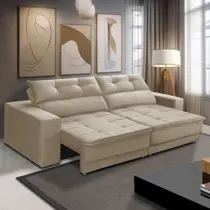 Sofá Retrátil e Reclinável 2 lugares 1,70m com Molas Emily Suede Bege Adonai Estofados Sofá Retrátil e Reclinável 2 lugares 1,70m com Molas Emily Suede Bege Adonai Estofados