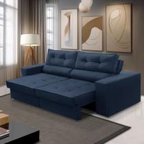 Sofá Retrátil e Reclinável 2 lugares 1,70m com Molas Milena Suede Azul Rover & Beato Sofá Retrátil e Reclinável 2 lugares 1,70m com Molas Milena Suede Azul Rover & Beato