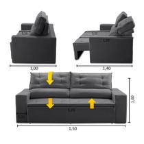 Sofá Retrátil e Reclinável 2 lugares com Molas 1,50m Lais Suede Cinza Adonai Estofados Sofá Retrátil e Reclinável 2 lugares com Molas 1,50m Lais Suede Cinza Adonai Estofados