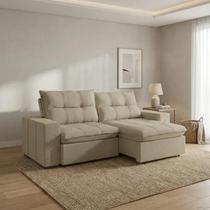 Sofá Retrátil e Reclinável 2 Lugares Kairo 260cm em Bouclé Fendi Sofá Retrátil e Reclinável 2 Lugares Kairo 260cm em Bouclé Fendi