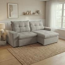 Sofá Retrátil e Reclinável 2 Lugares Kairo 260cm em Veludo Cinza